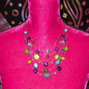 Blue green and purple gemstone necklace & earrings